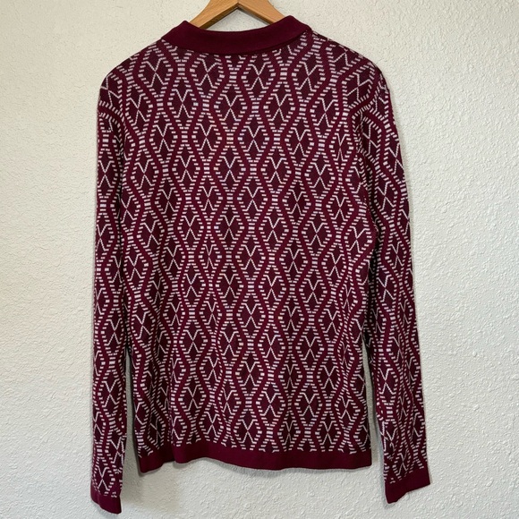 Art of Rhetoric Burgundy White collared full button cardigan sweater. Men’s M - Picture 6 of 7